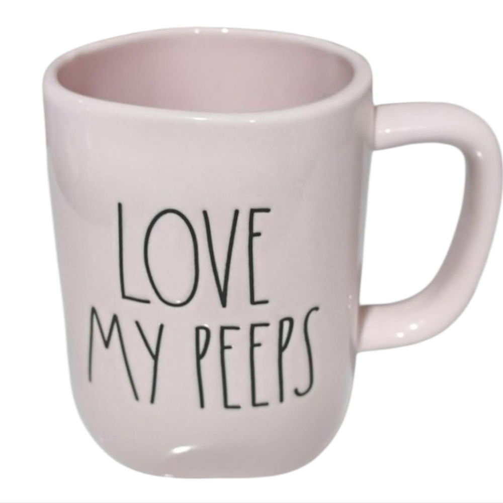 "Love My Peeps" Rae Dunn Pink Ceramic Mug Artisan Shape Hand Painted, 4"W x 5"H‎